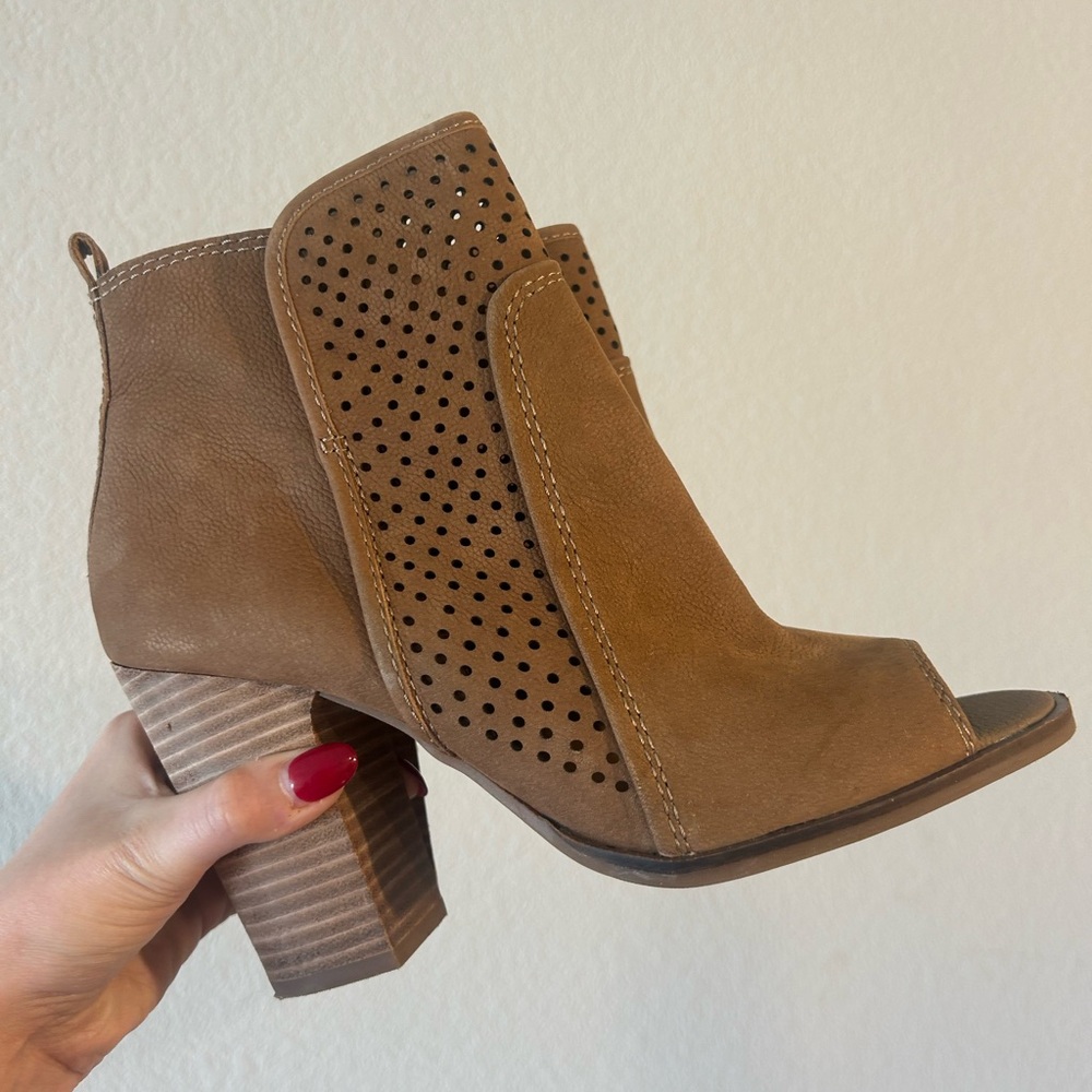 Lucky Brand Brown Peep-Toe Ankle Boots